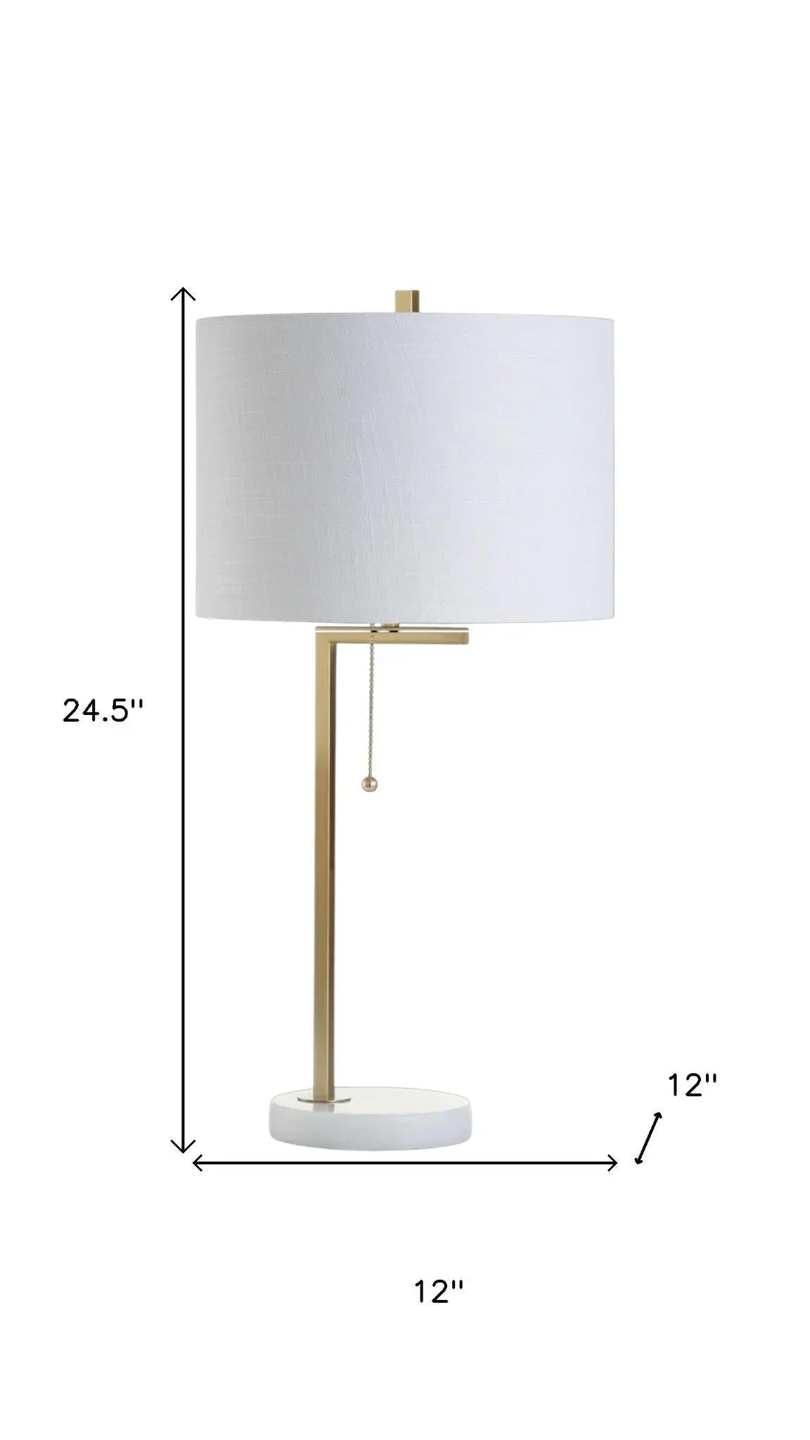 25" Brass And White Round Table Lamp With Drum Shade Homeroots Lighting
