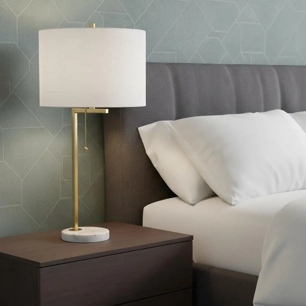 25" Brass And White Round Table Lamp With Drum Shade Homeroots Lighting