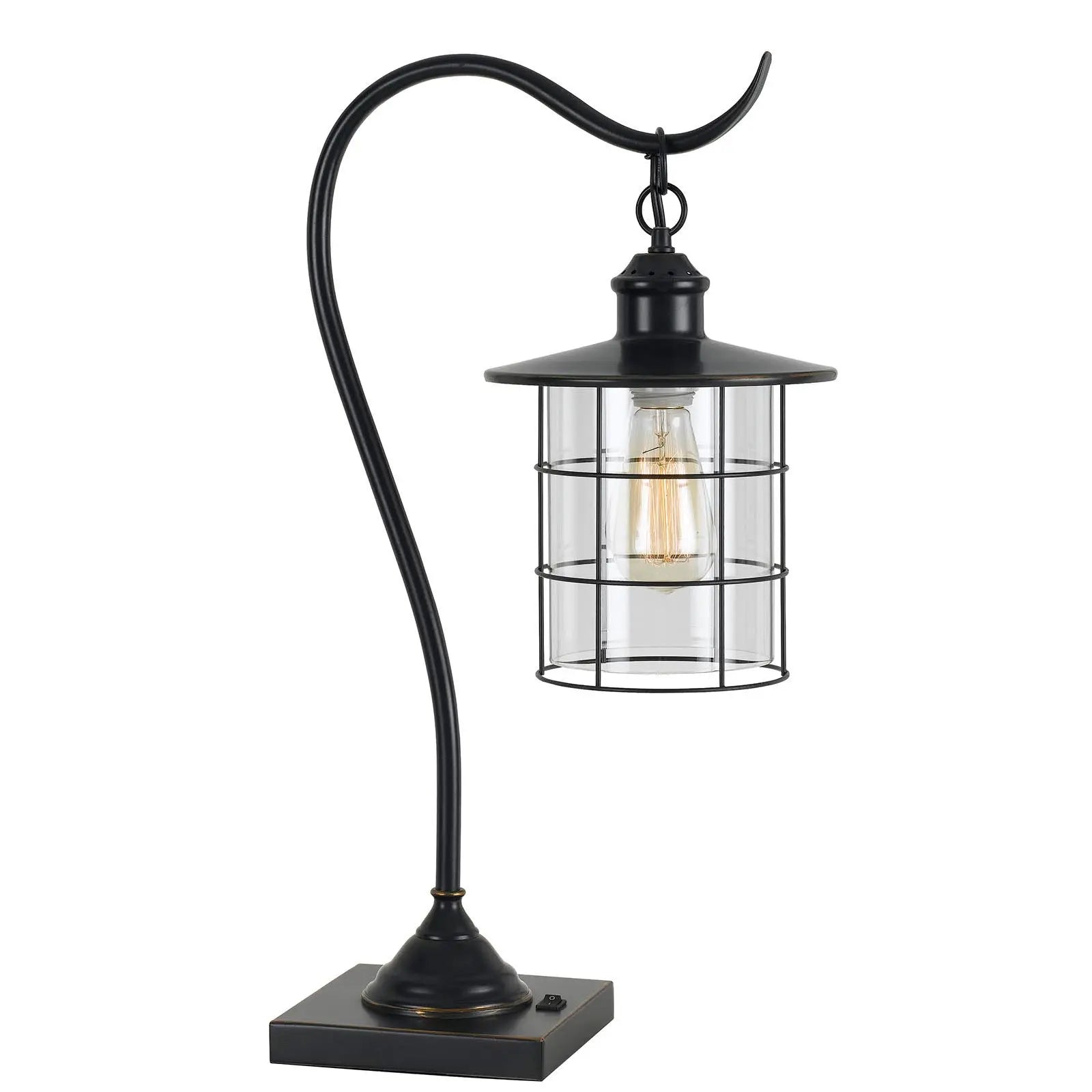 25" Bronze Metal Lantern Style Desk Lamp With Edison Bulb - GreatEagleInc