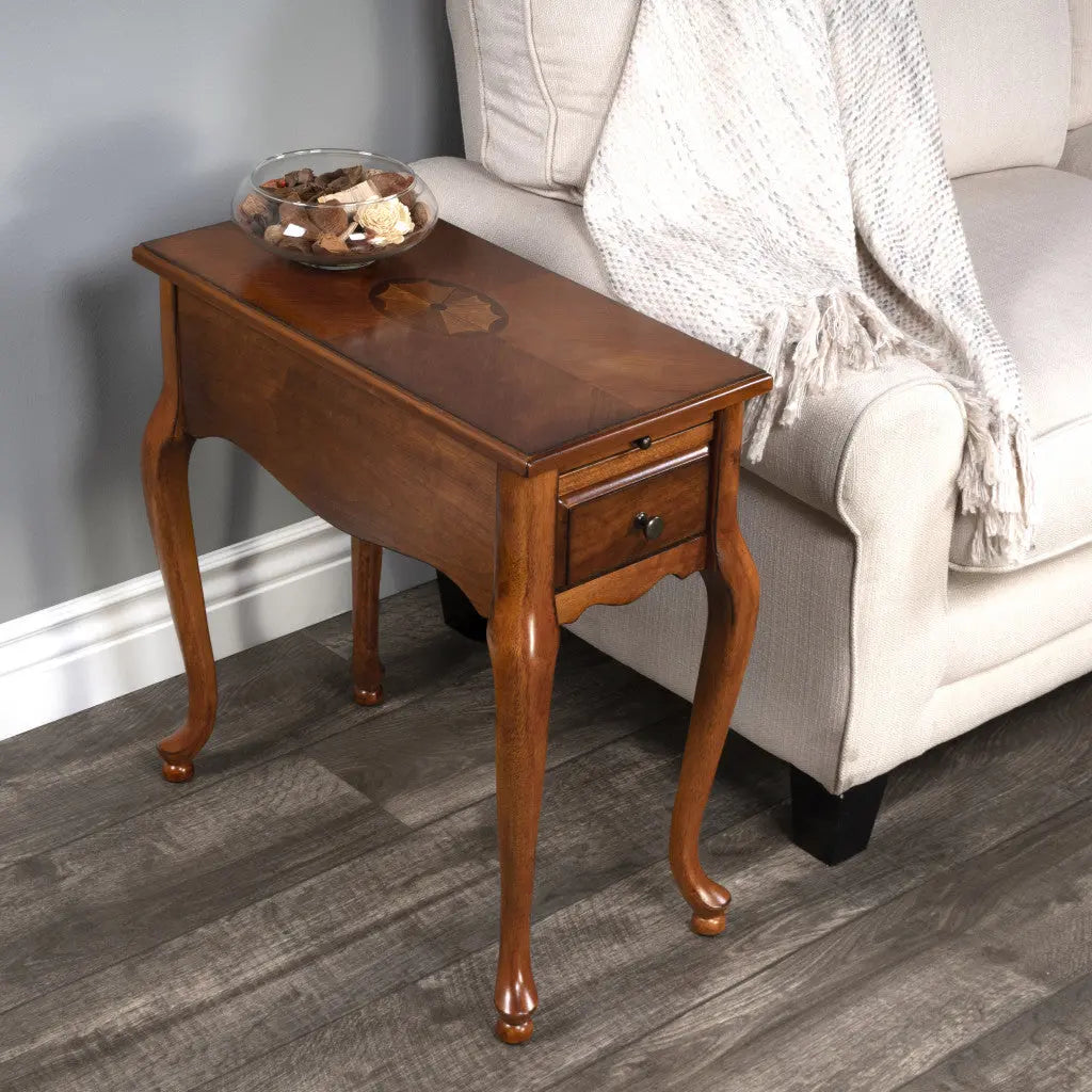 25" Brown Solid And Manufactured Wood Rectangular End Table With Drawer Homeroots Living Room