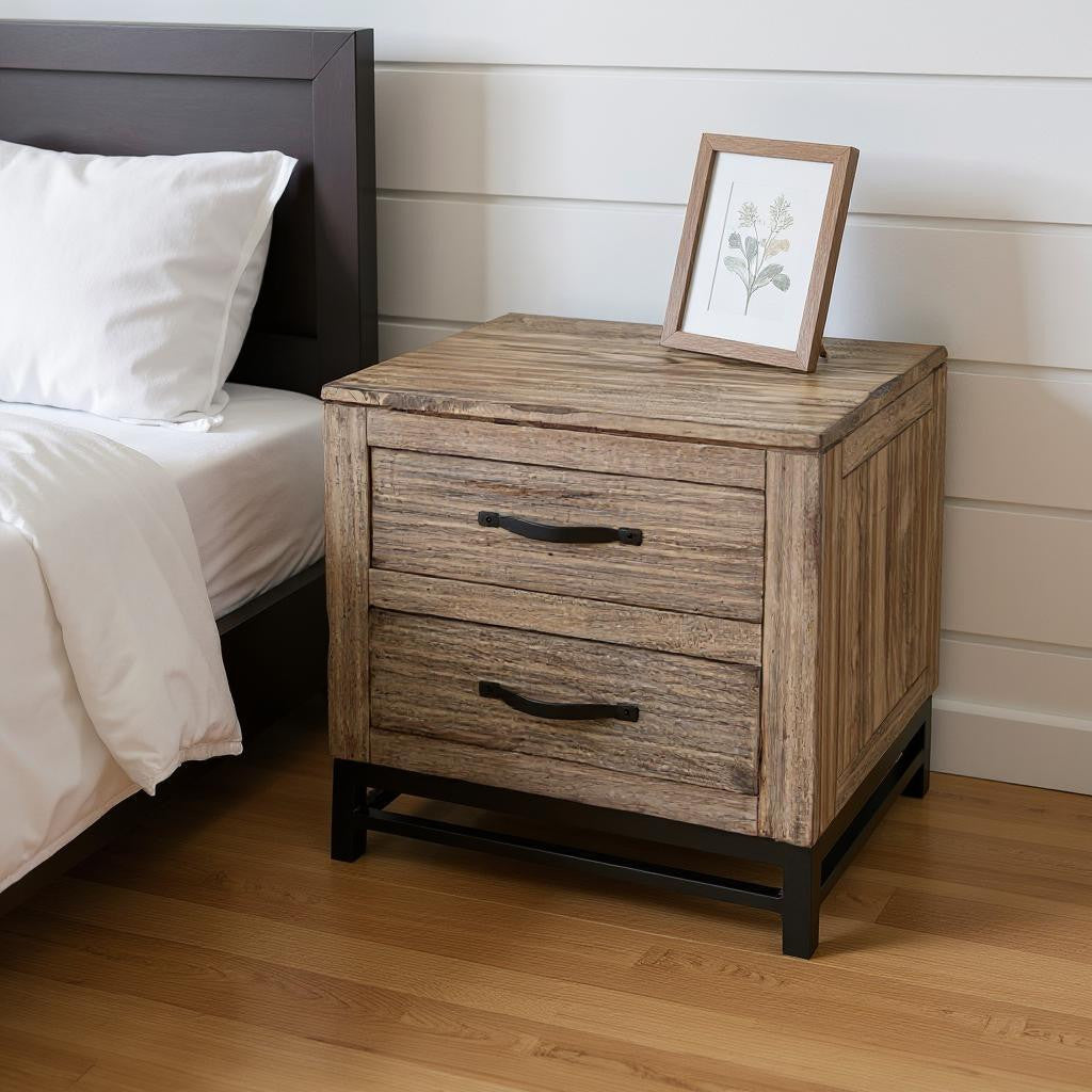 25" Brown Solid Wood Two Drawer Nightstand Homeroots Bed & Bath