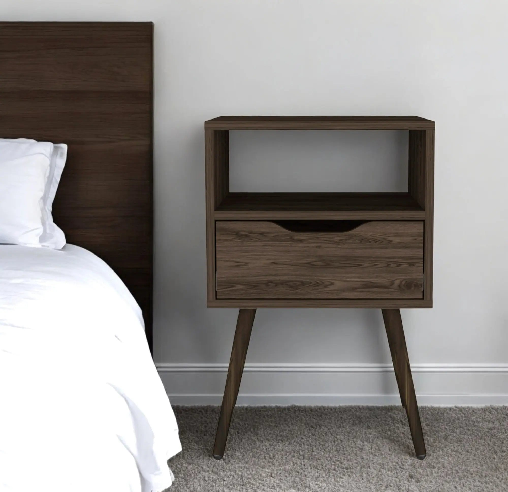 25" Brown Wood One Drawer Nightstand Homeroots Bed & Bath