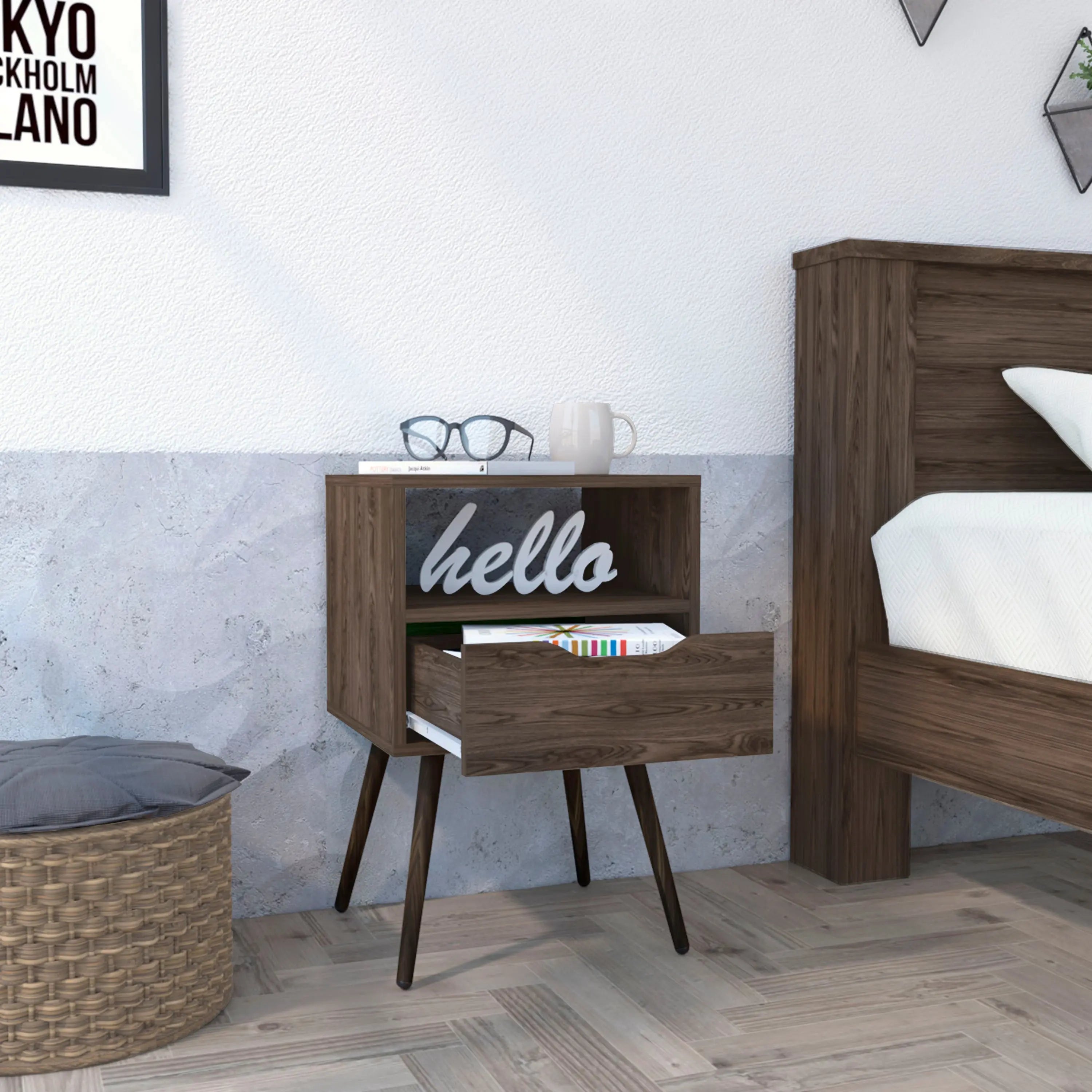 25" Brown Wood One Drawer Nightstand Homeroots Bed & Bath