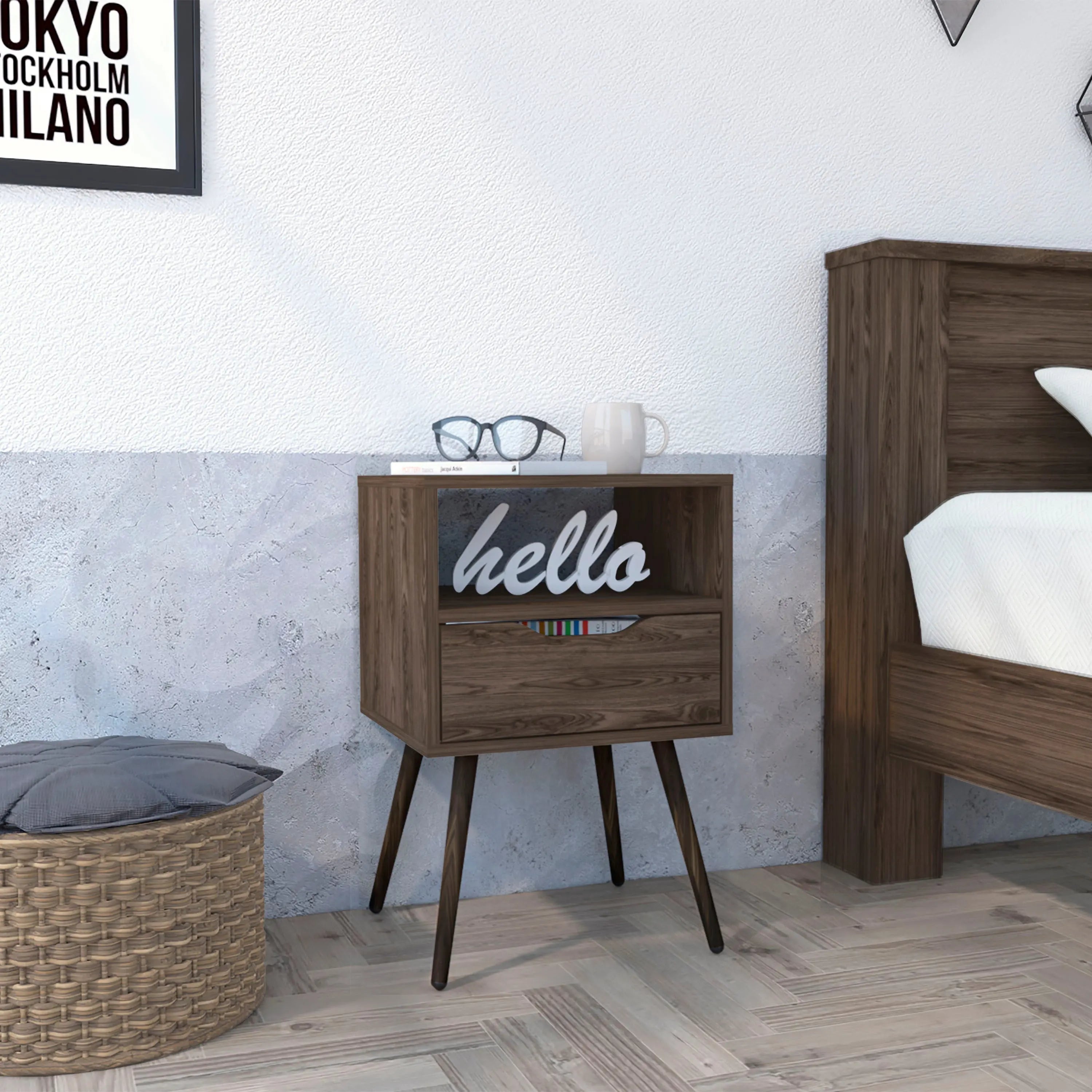 25" Brown Wood One Drawer Nightstand Homeroots Bed & Bath
