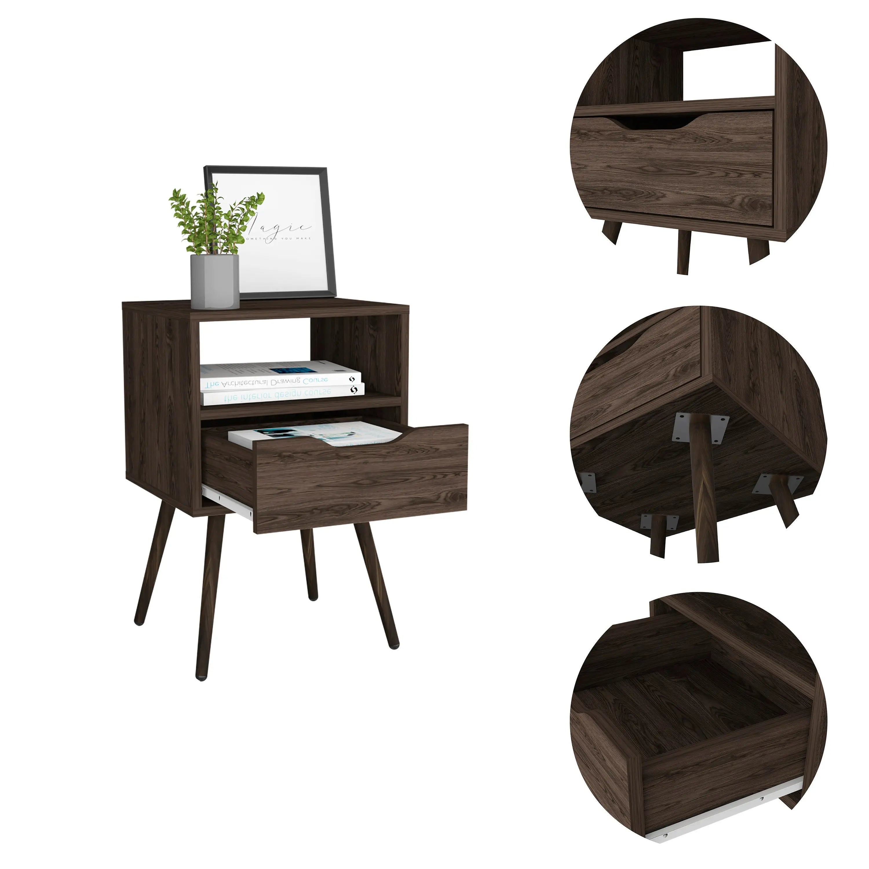 25" Brown Wood One Drawer Nightstand Homeroots Bed & Bath