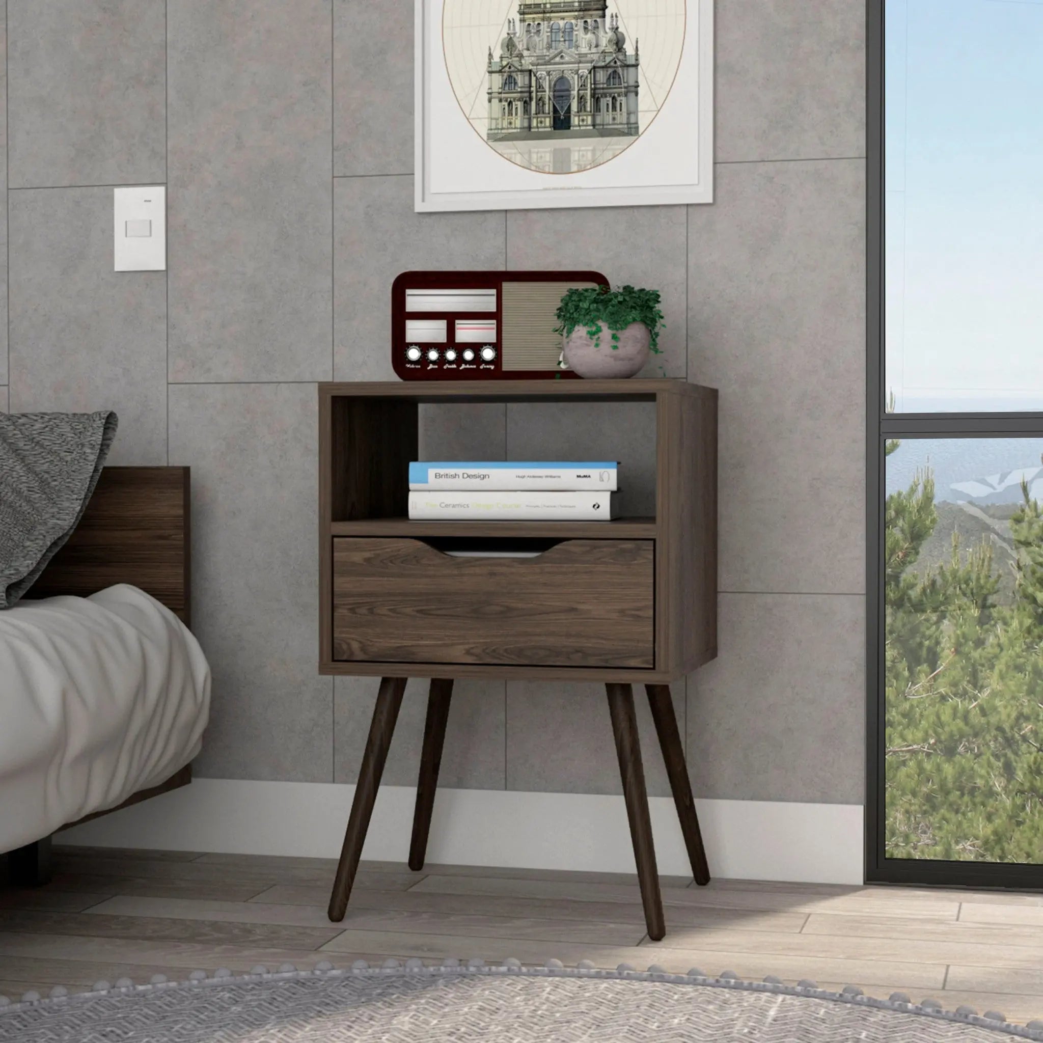25" Brown Wood One Drawer Nightstand Homeroots Bed & Bath