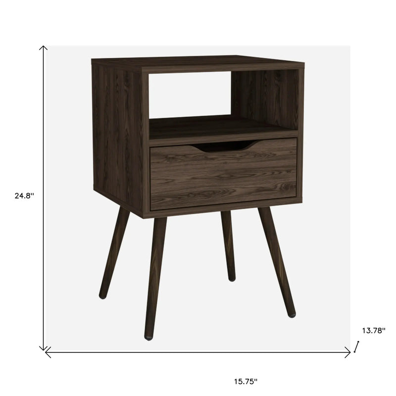 25" Brown Wood One Drawer Nightstand Homeroots Bed & Bath
