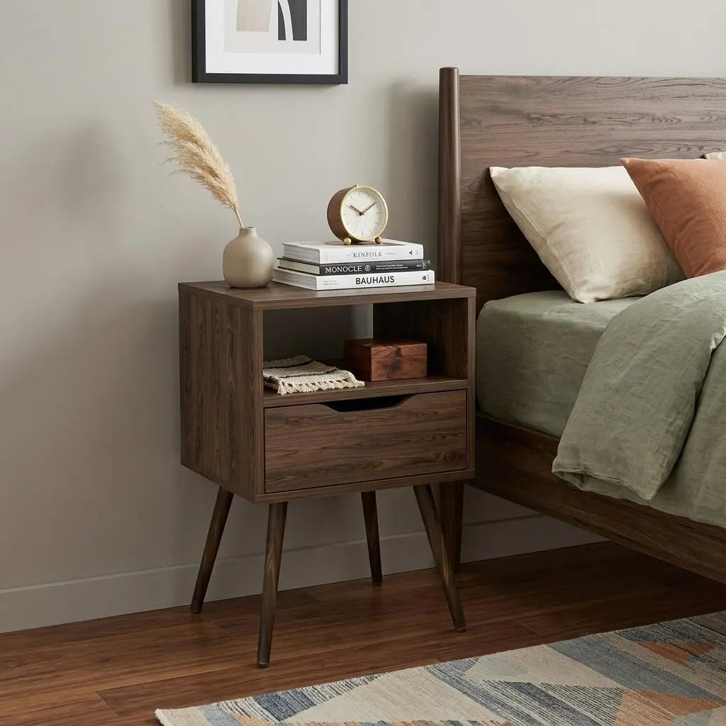 25" Brown Wood One Drawer Nightstand Homeroots Bed & Bath