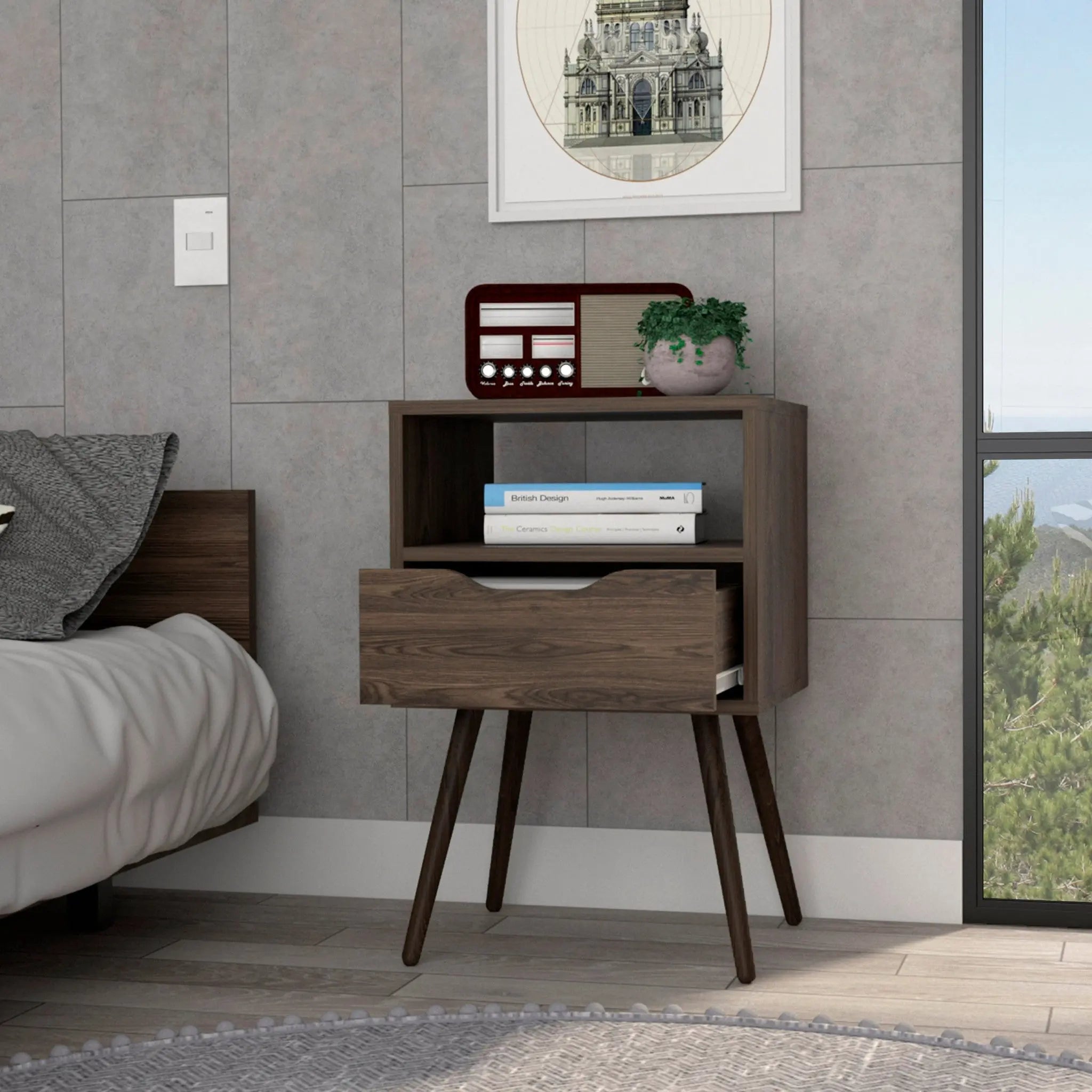 25" Brown Wood One Drawer Nightstand Homeroots Bed & Bath