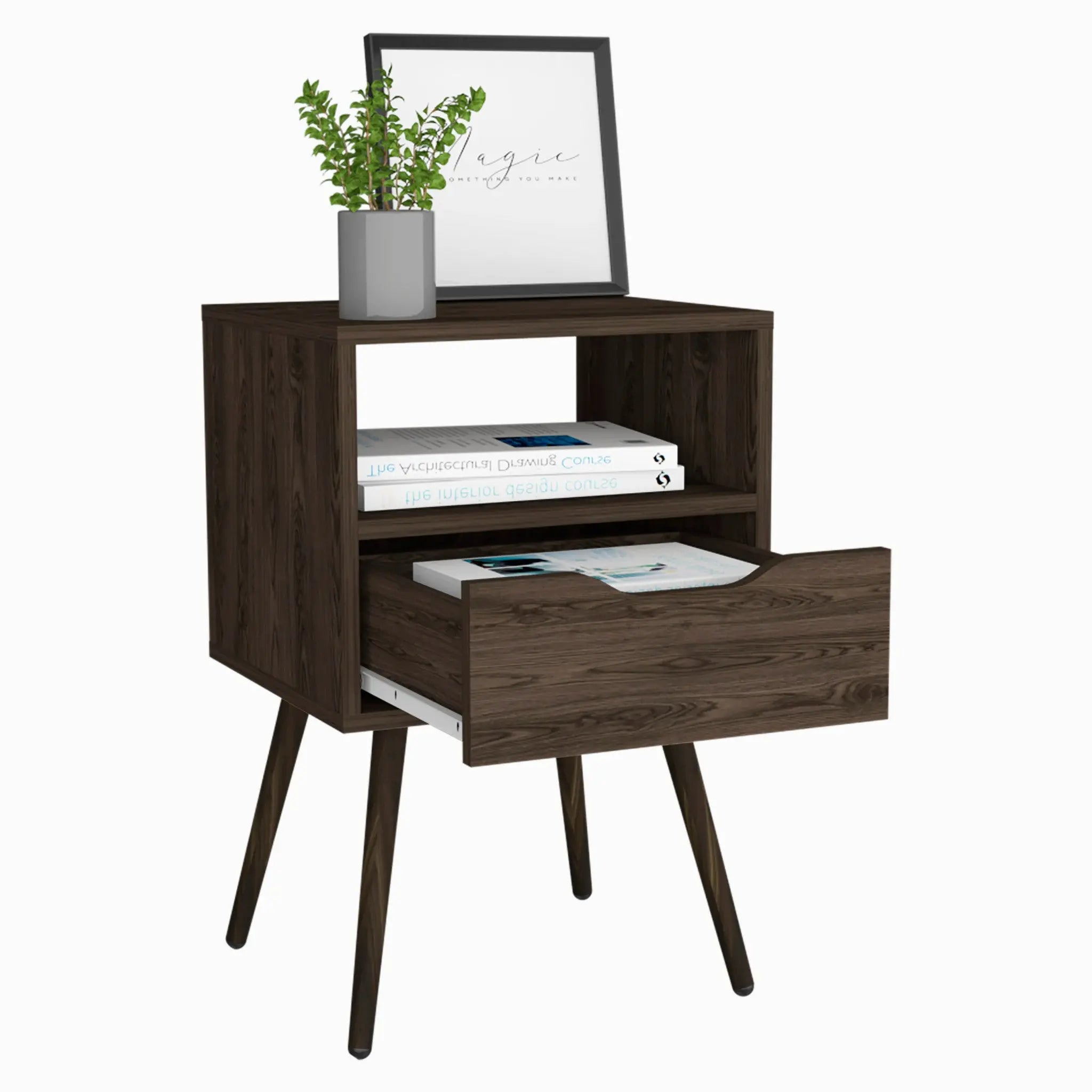 25" Brown Wood One Drawer Nightstand Homeroots Bed & Bath