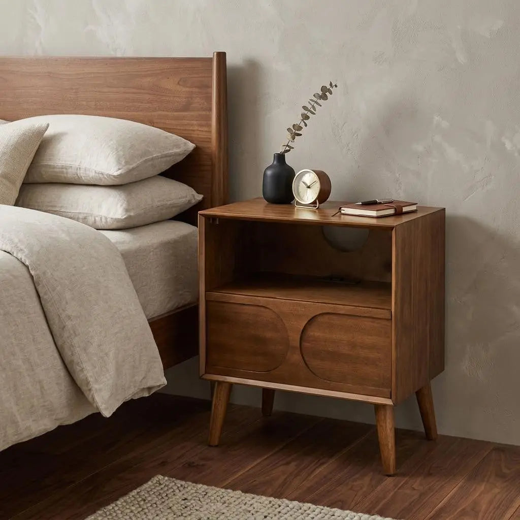 25" Brown Wood One Drawer Nightstand Homeroots Bed & Bath