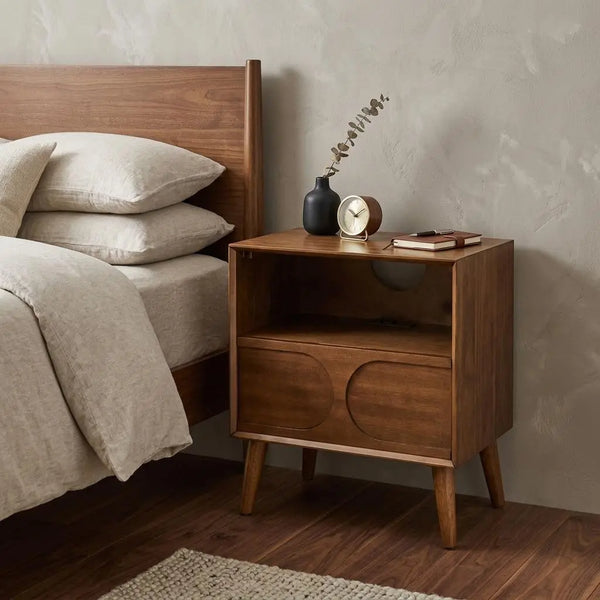 25" Brown Wood One Drawer Nightstand Homeroots Bed & Bath