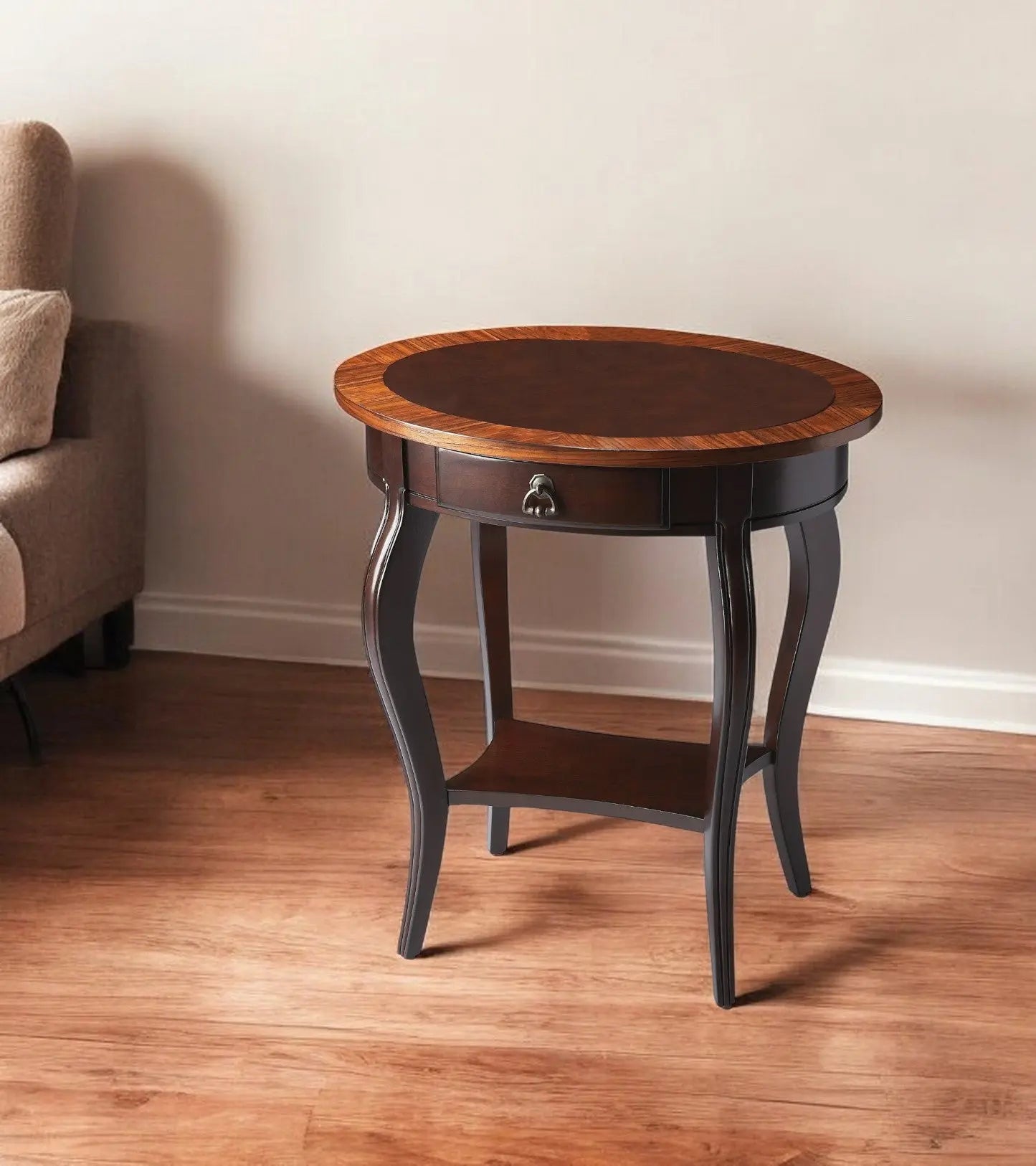 25" Brown Wood Oval Coffee Table With Drawer And Shelf Homeroots Living Room