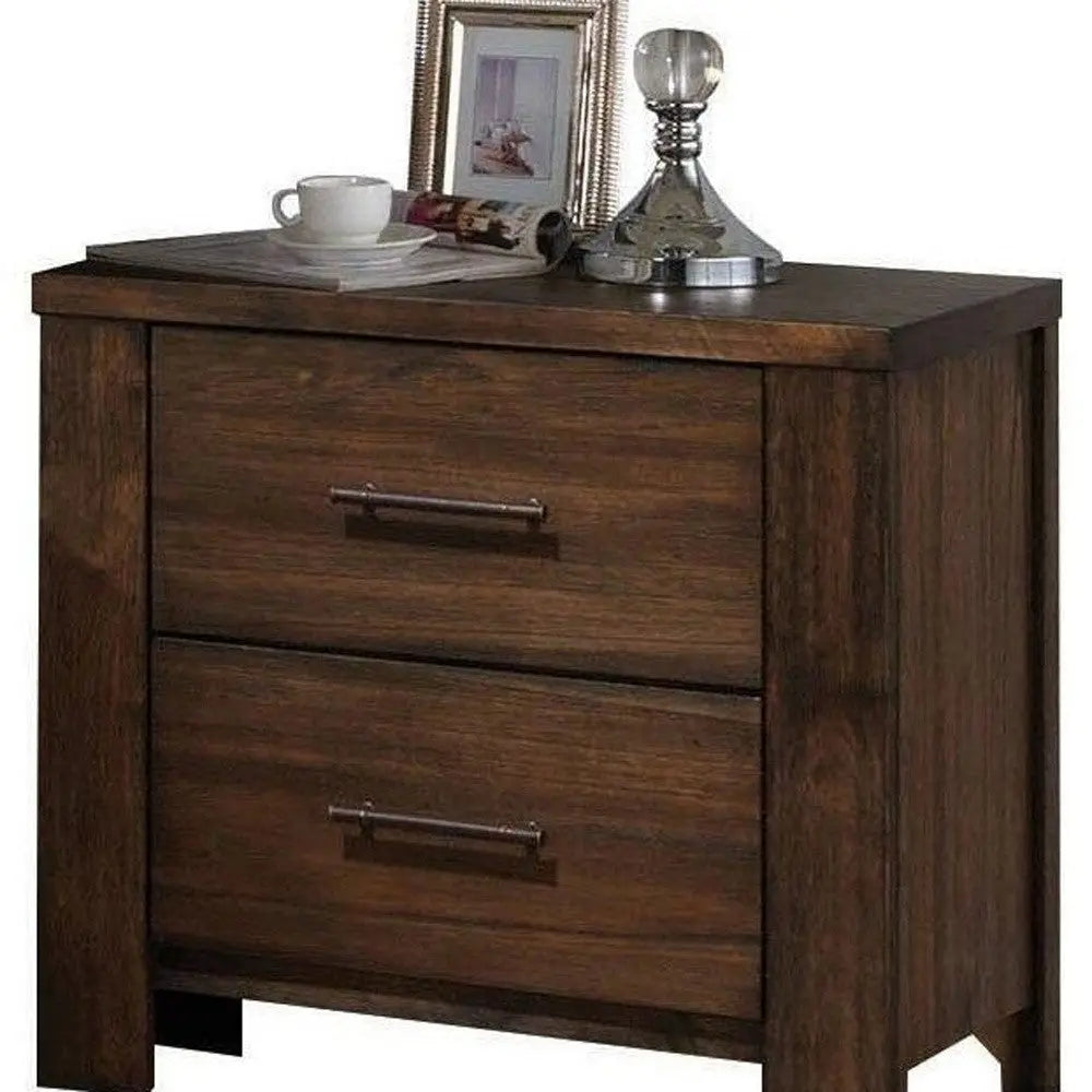 25" Brown Wood Two Drawer Nightstand Homeroots Bed & Bath