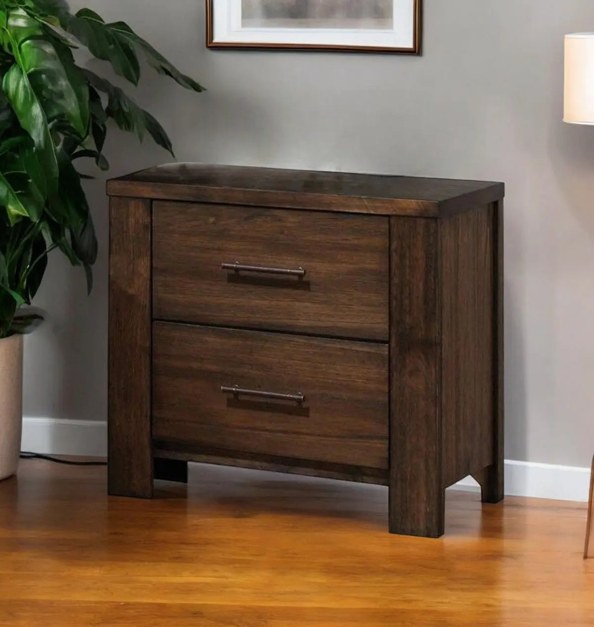 25" Brown Wood Two Drawer Nightstand Homeroots Bed & Bath