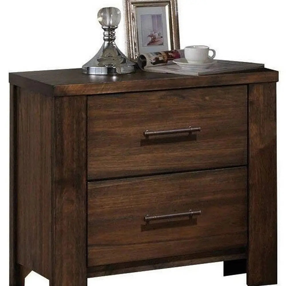 25" Brown Wood Two Drawer Nightstand Homeroots Bed & Bath
