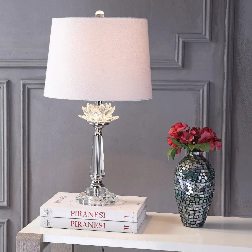 25" Clear Novelty Table Lamp With Drum Shade Homeroots Lighting