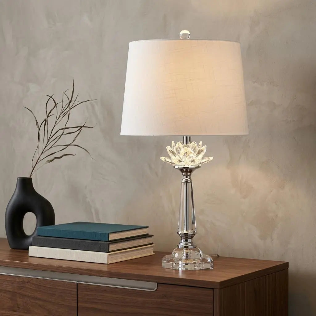 25" Clear Novelty Table Lamp With Drum Shade Homeroots Lighting