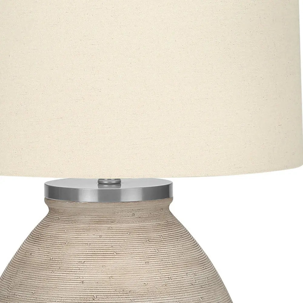 25" Cream Concrete Round Table Lamp With Beige Drum Shade Homeroots Lighting