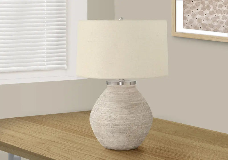 25" Cream Concrete Round Table Lamp With Beige Drum Shade Homeroots Lighting