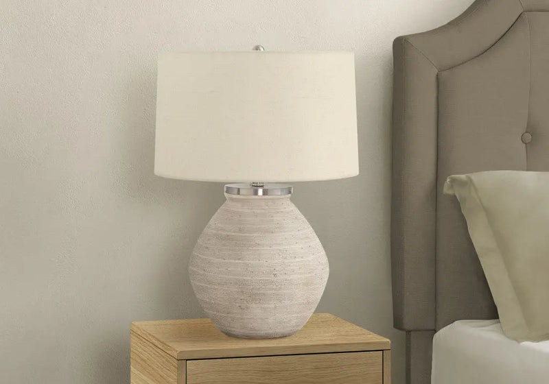 25" Cream Concrete Round Table Lamp With Beige Drum Shade Homeroots Lighting