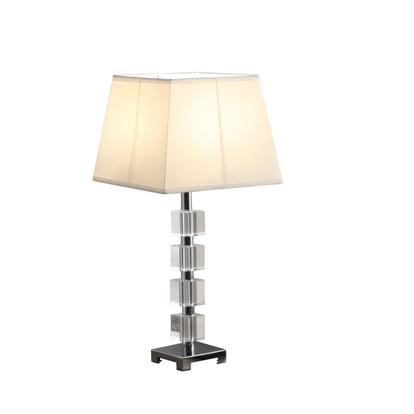 25" Crystal Geo Cubed Table Lamp With White Sharp Corner Square Tapered Shade Homeroots Lighting