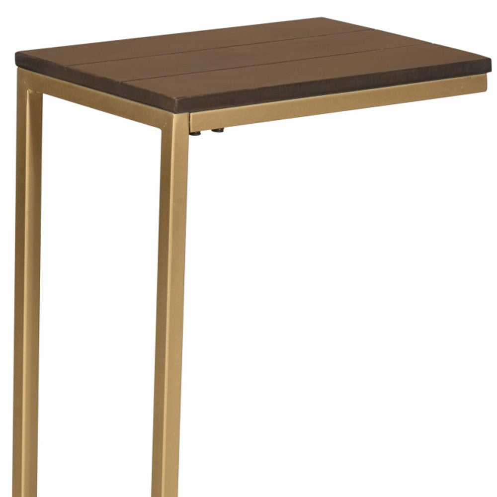 25" Dark Brown Solid Wood And Steel Frame End Table Homeroots Living Room