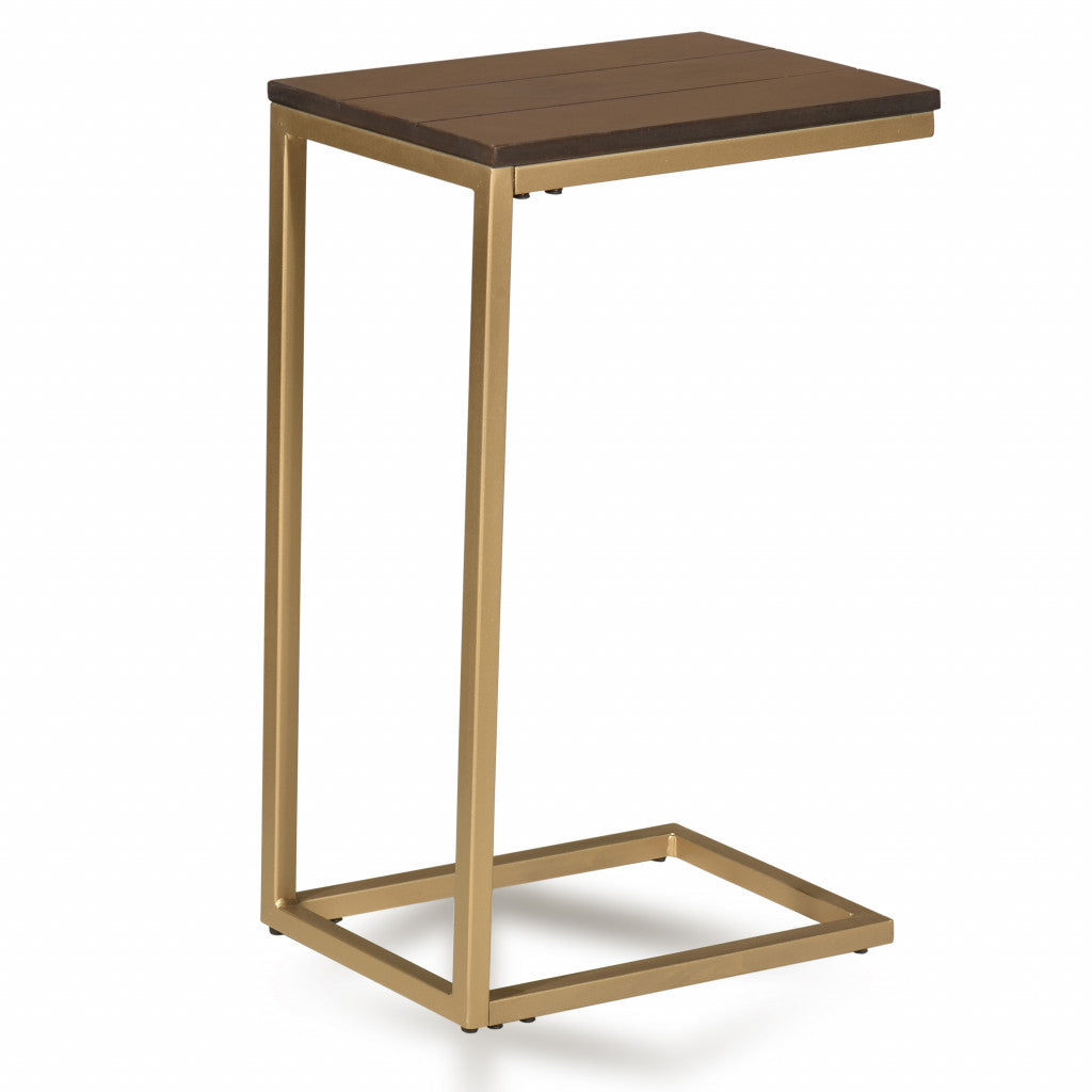 25" Dark Brown Solid Wood And Steel Frame End Table Homeroots Living Room