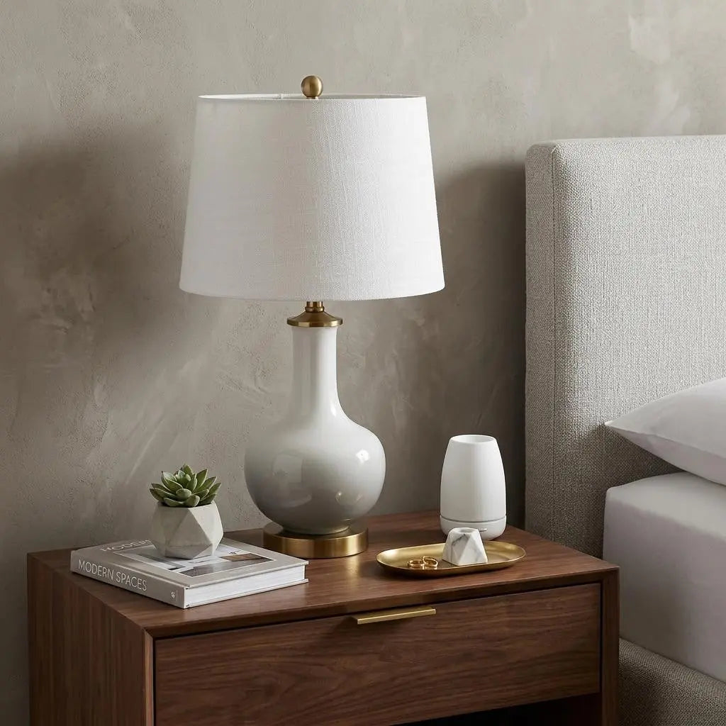 25" Gold Novelty Table Lamp With Drum Shade Homeroots Lighting