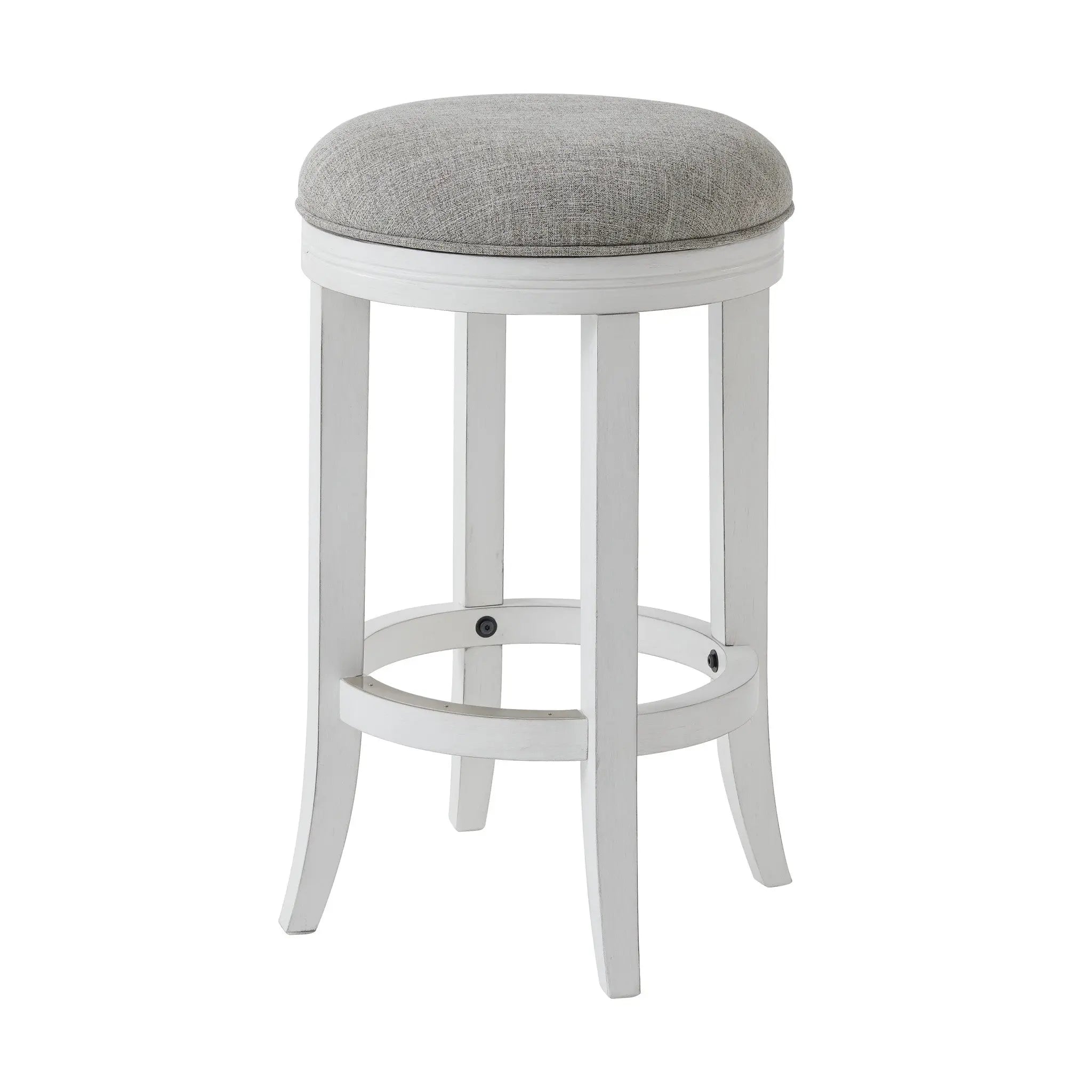 25" Gray And Antiqued White Solid Wood Swivel Backless Counter Height Bar Chair - GreatEagleInc
