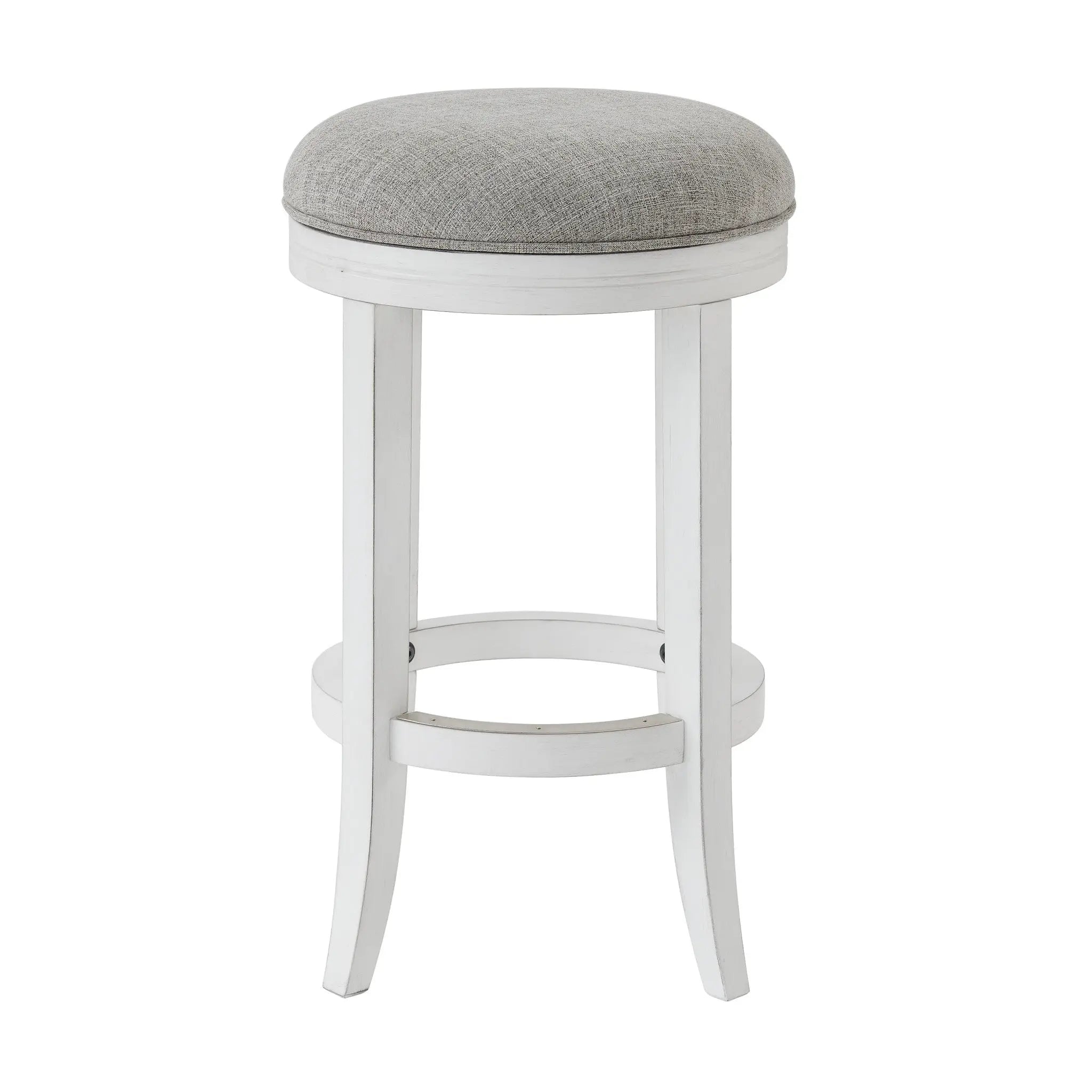 25" Gray And Antiqued White Solid Wood Swivel Backless Counter Height Bar Chair - GreatEagleInc