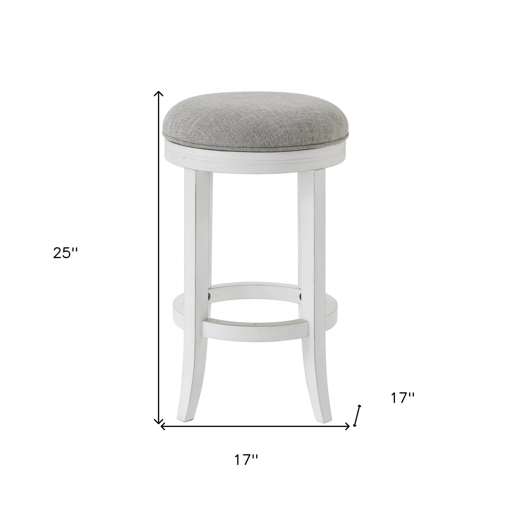25" Gray And Antiqued White Solid Wood Swivel Backless Counter Height Bar Chair - GreatEagleInc
