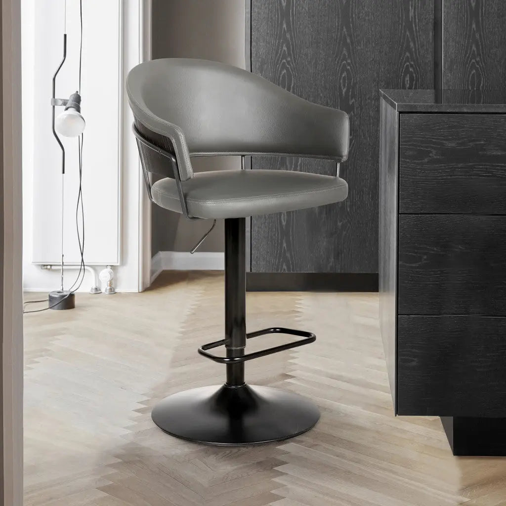 25" Gray And Black Iron Swivel Adjustable Height Bar Chair - GreatEagleInc