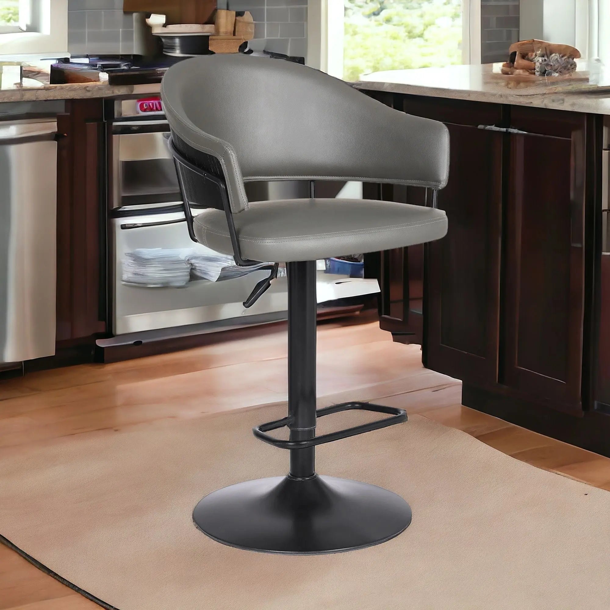 25" Gray And Black Iron Swivel Adjustable Height Bar Chair - GreatEagleInc