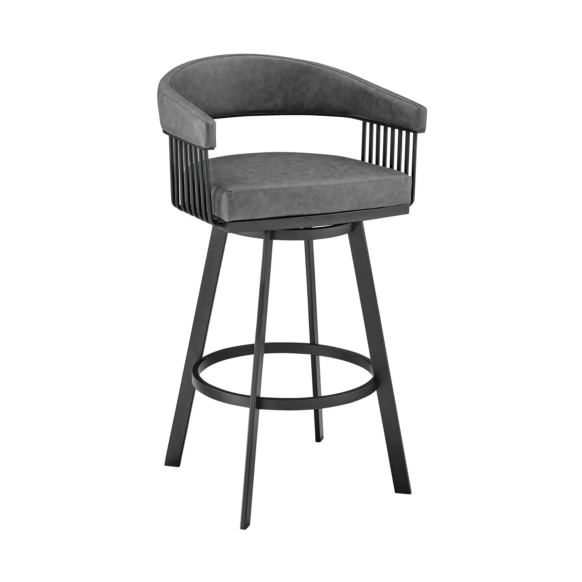 25" Gray And Black Iron Swivel Low Back Counter Height Bar Chair Homeroots Living Room