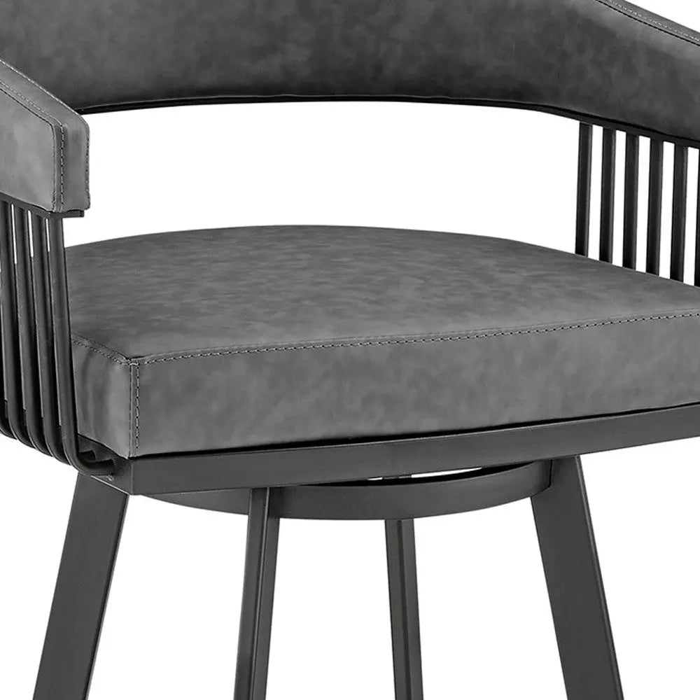 25" Gray And Black Iron Swivel Low Back Counter Height Bar Chair Homeroots Living Room
