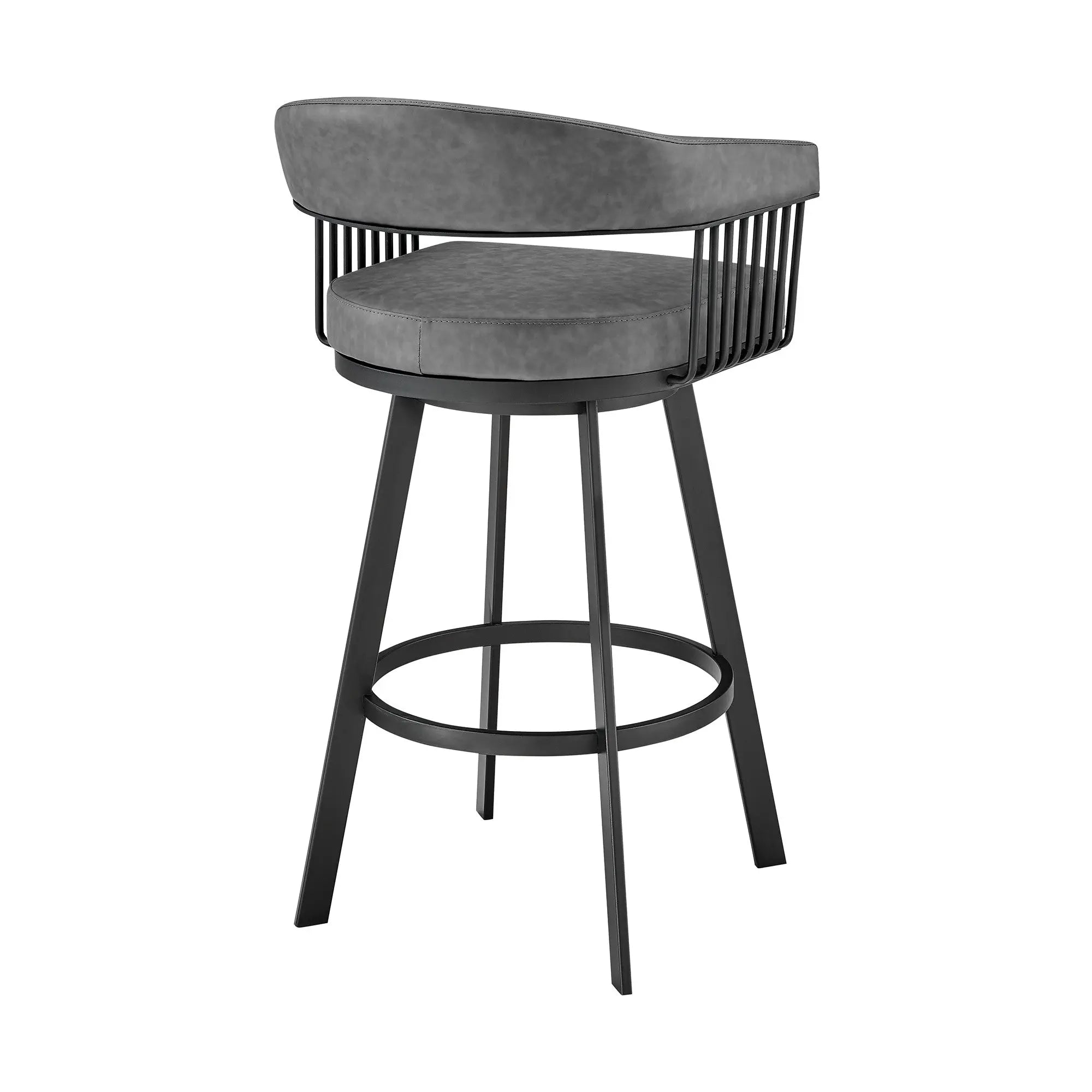 25" Gray And Black Iron Swivel Low Back Counter Height Bar Chair Homeroots Living Room