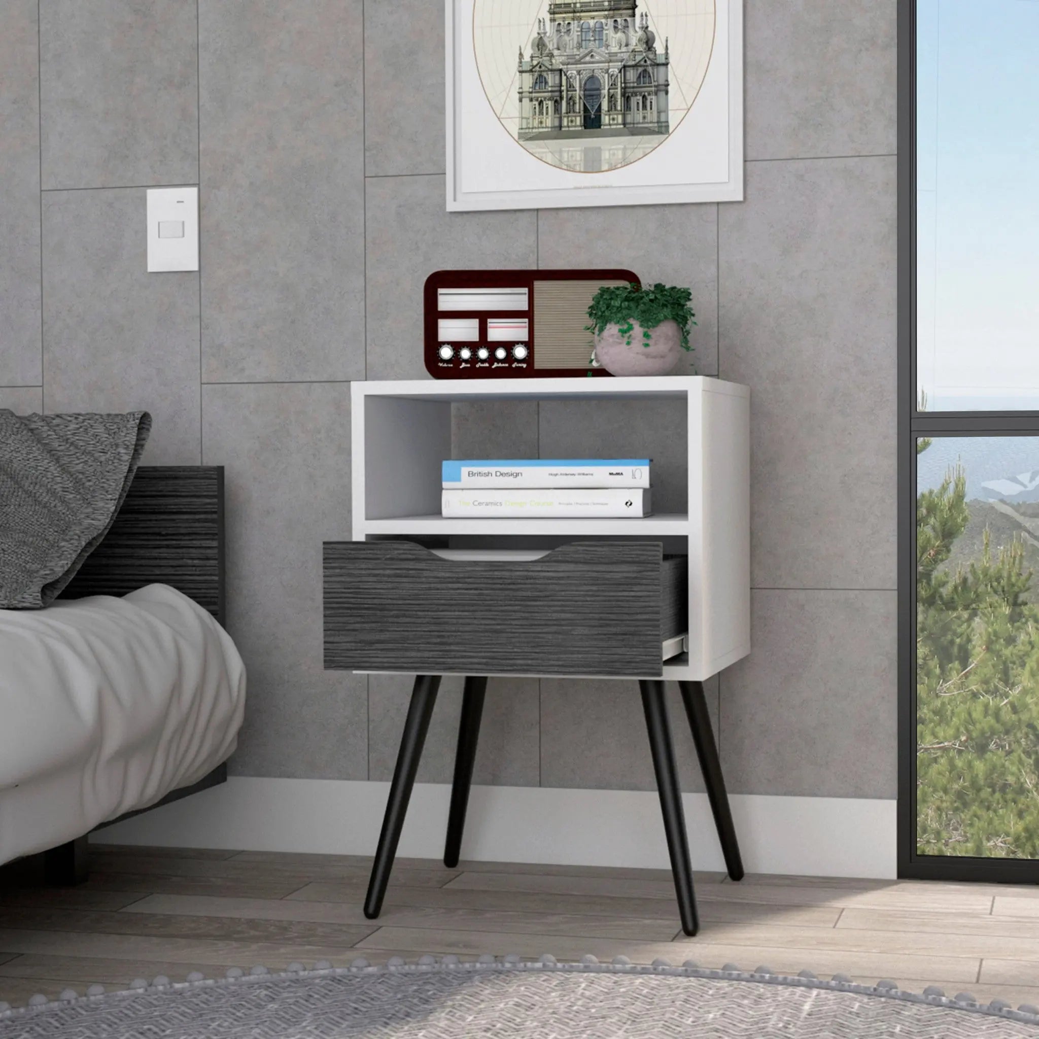 25" Gray Wood One Drawer Nightstand Homeroots Bed & Bath