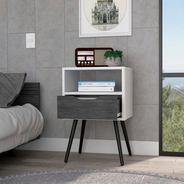 25" Gray Wood One Drawer Nightstand Homeroots Bed & Bath