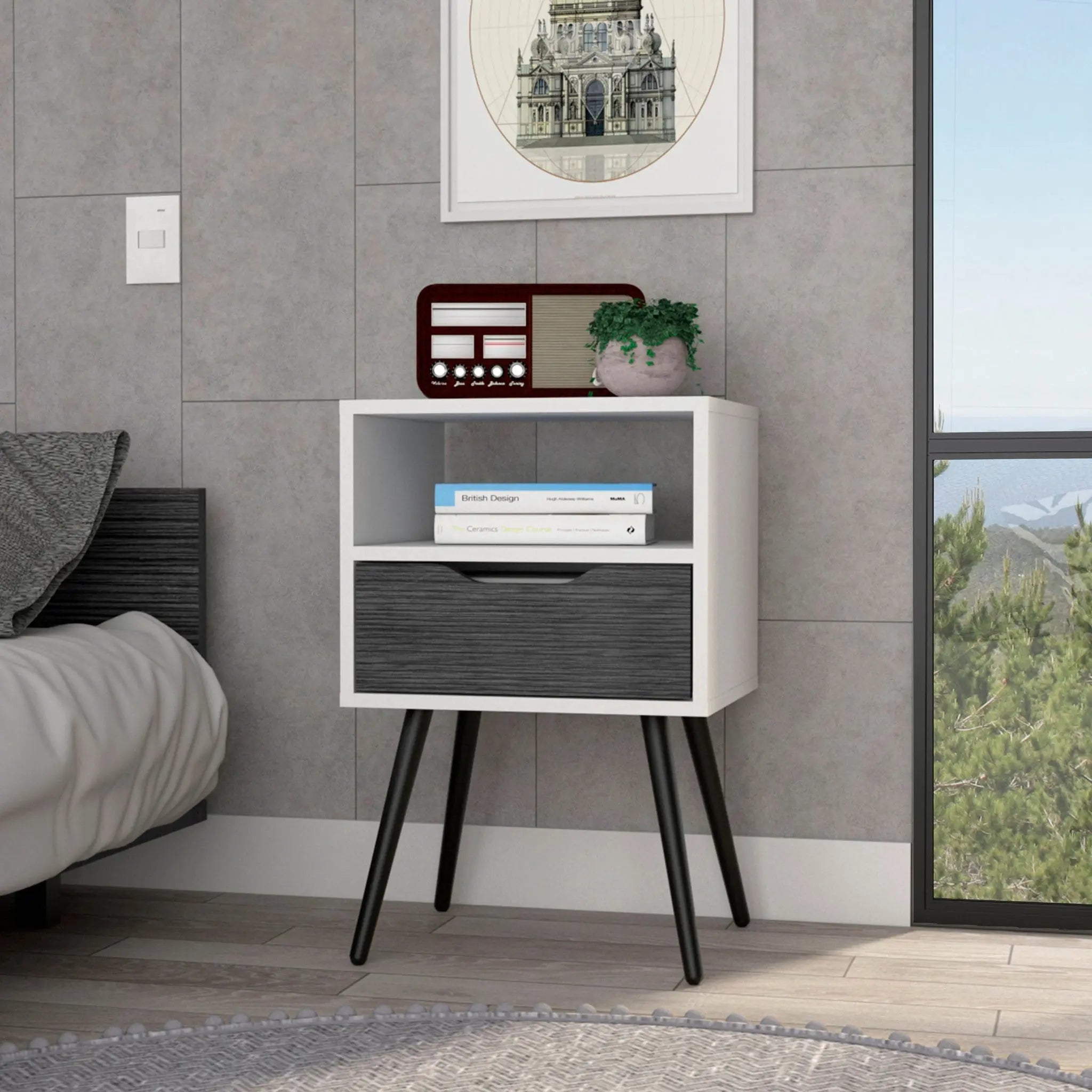 25" Gray Wood One Drawer Nightstand Homeroots Bed & Bath