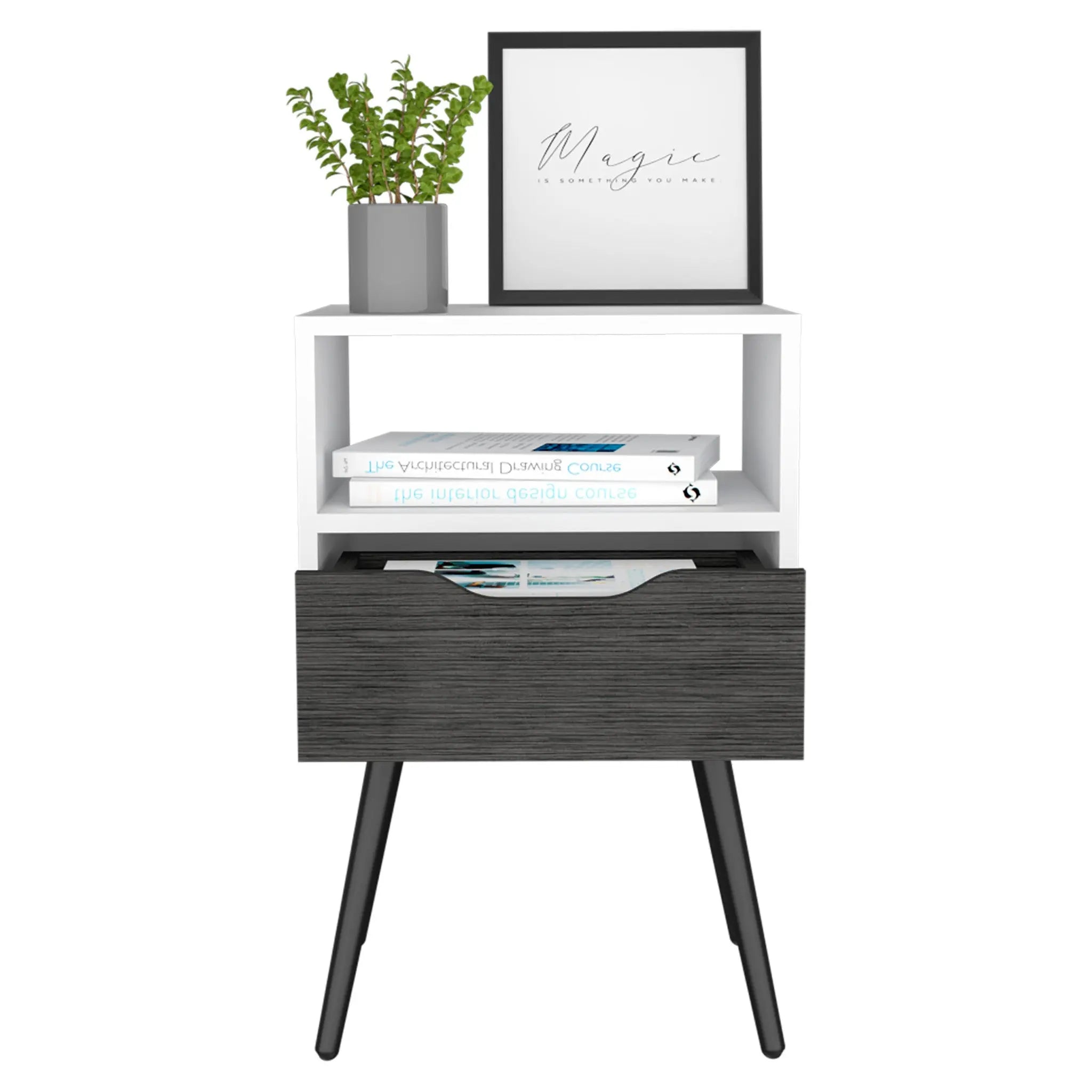 25" Gray Wood One Drawer Nightstand Homeroots Bed & Bath