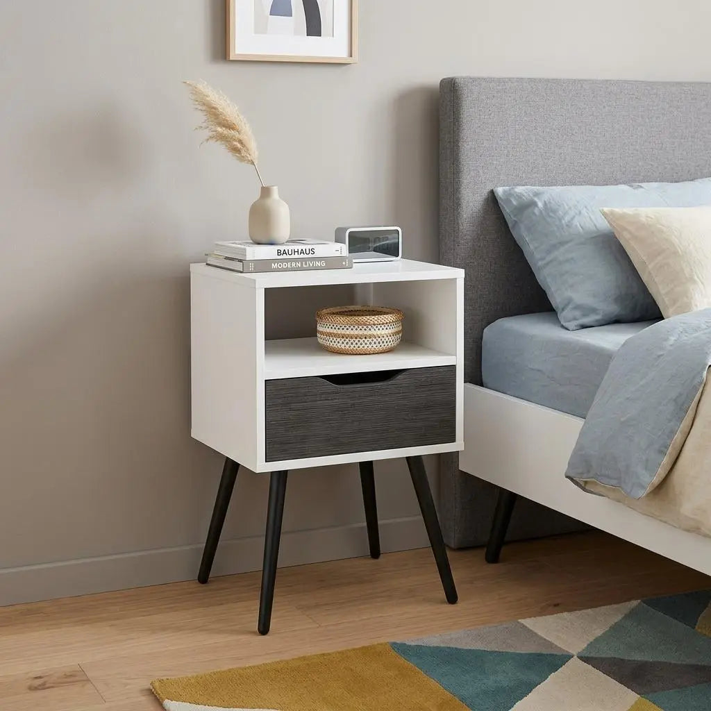 25" Gray Wood One Drawer Nightstand Homeroots Bed & Bath
