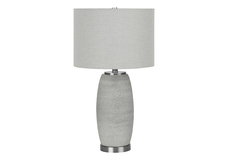 25" Gray and Silver Ceramic Cylinder Table Lamp With Gray Drum Shade Homeroots Lighting
