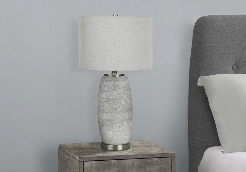 25" Gray and Silver Ceramic Cylinder Table Lamp With Gray Drum Shade Homeroots Lighting