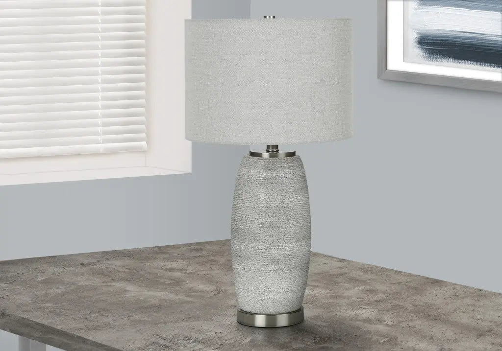 25" Gray and Silver Ceramic Cylinder Table Lamp With Gray Drum Shade Homeroots Lighting