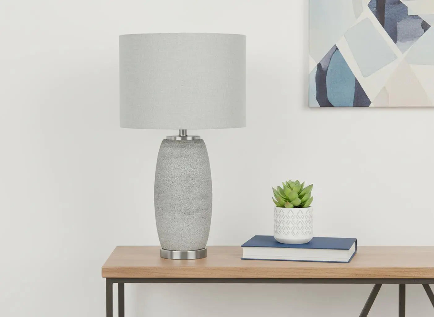 25" Gray and Silver Ceramic Cylinder Table Lamp With Gray Drum Shade Homeroots Lighting