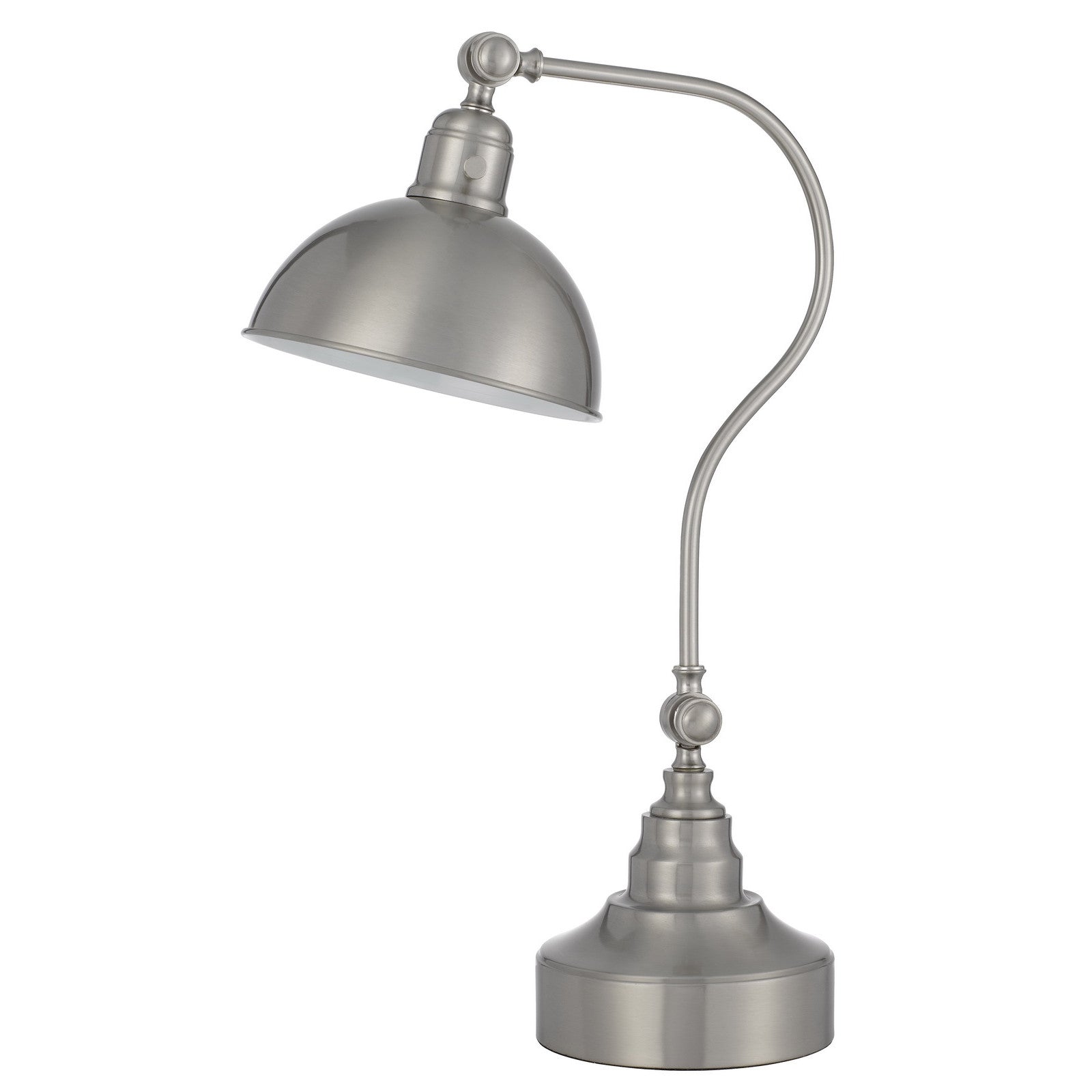 25" Nickel Metal Lantern Desk Table Lamp With Nickel Dome Shade - GreatEagleInc