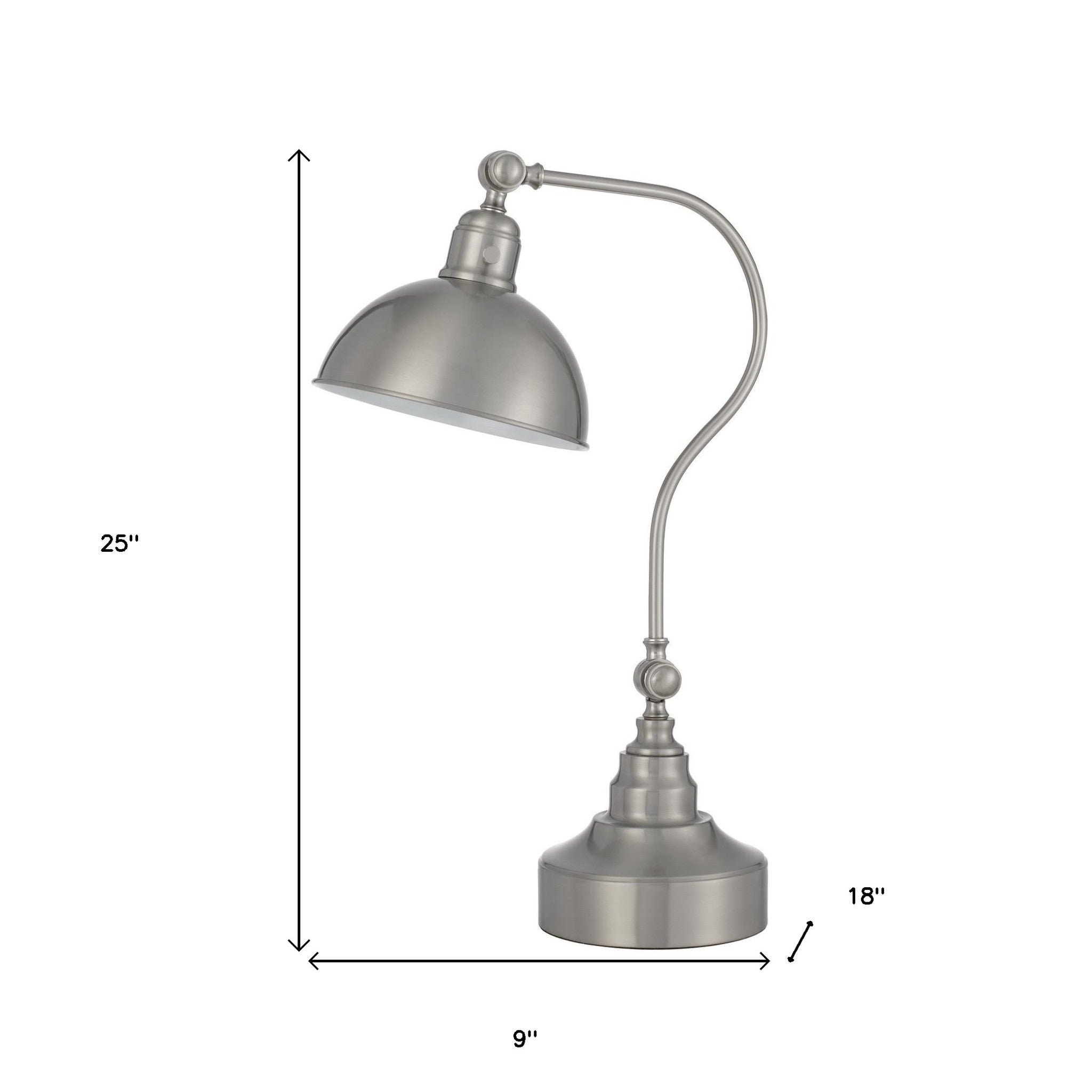 25" Nickel Metal Lantern Desk Table Lamp With Nickel Dome Shade - GreatEagleInc
