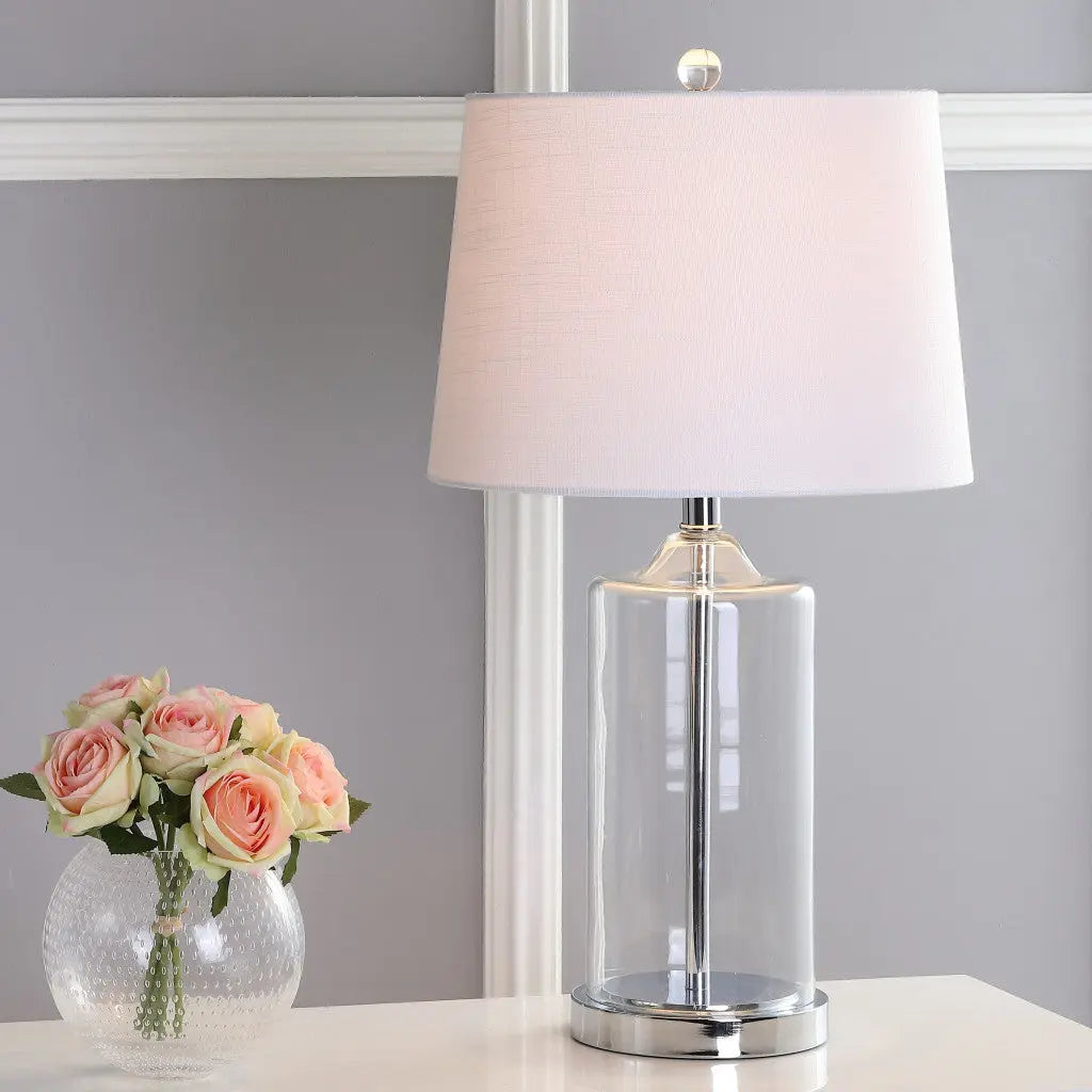 25" Silver Bedside Lamp With Drum Shade Homeroots Lighting