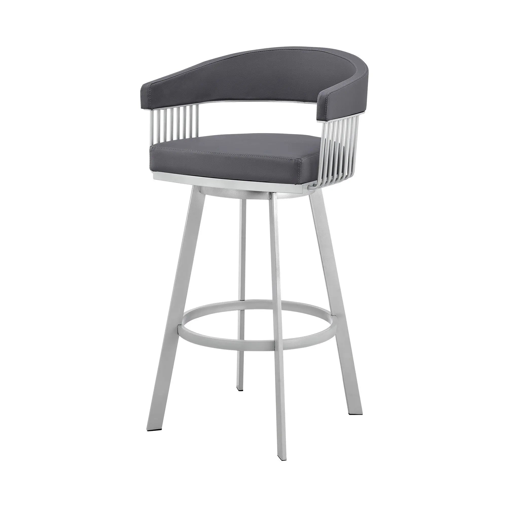 25" Slate Gray And Silver Iron Swivel Low Back Counter Height Bar Chair Homeroots Living Room